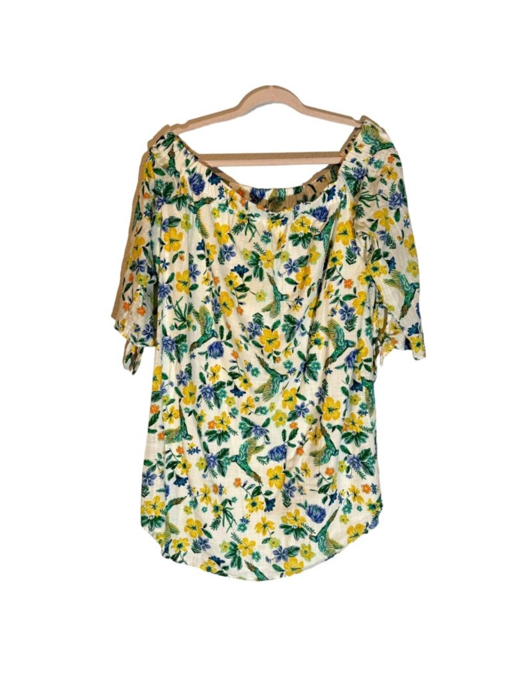Old Navy Women's Floral Off-Shoulder Blouse Size L 100% Cotton Dress
